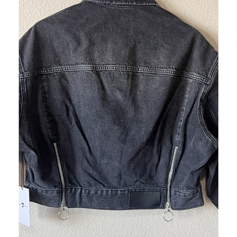 7 For All Mankind M Cropped Black Denim Jacket Zip Detail Luxury $398 - Picture 10 of 11
